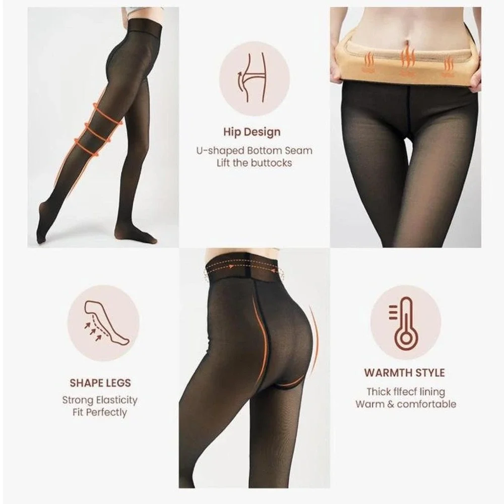 Women's Fleece Lined Tights Sheer Women - Fake Translucent Warm Pantyhose